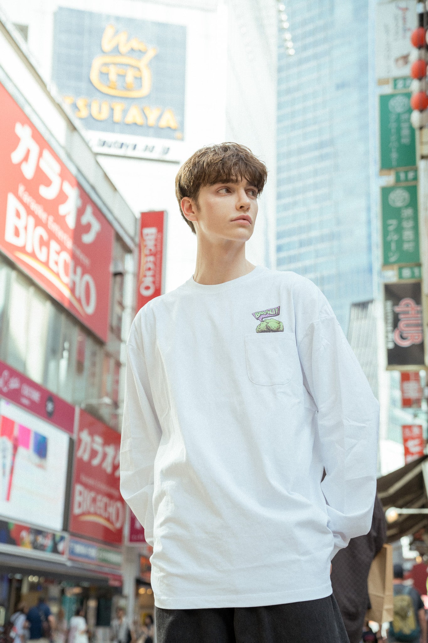 Broccoli Logo Long Sleeve Tee White